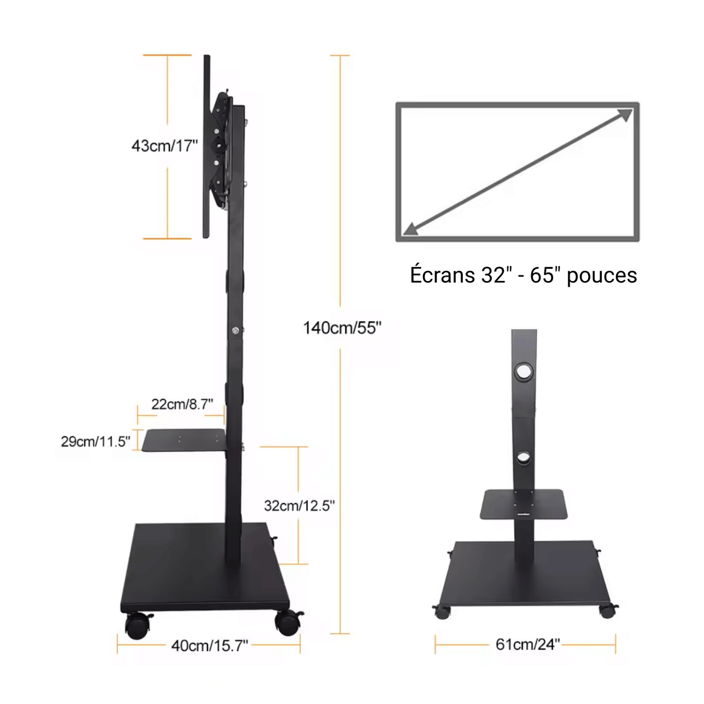 MoveCart 690 – Support TV sur roulettes réglable 32" à 65"