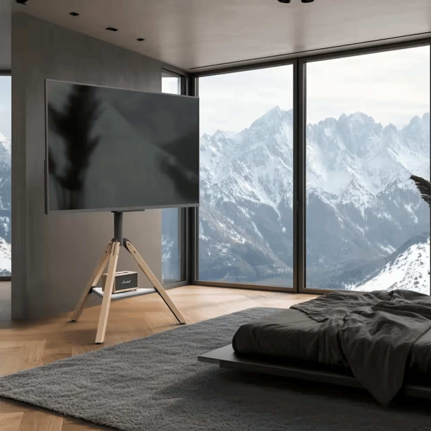 WoodFrame 75 – Support TV Trépied Chevalet Design Réglable (40" à 75")