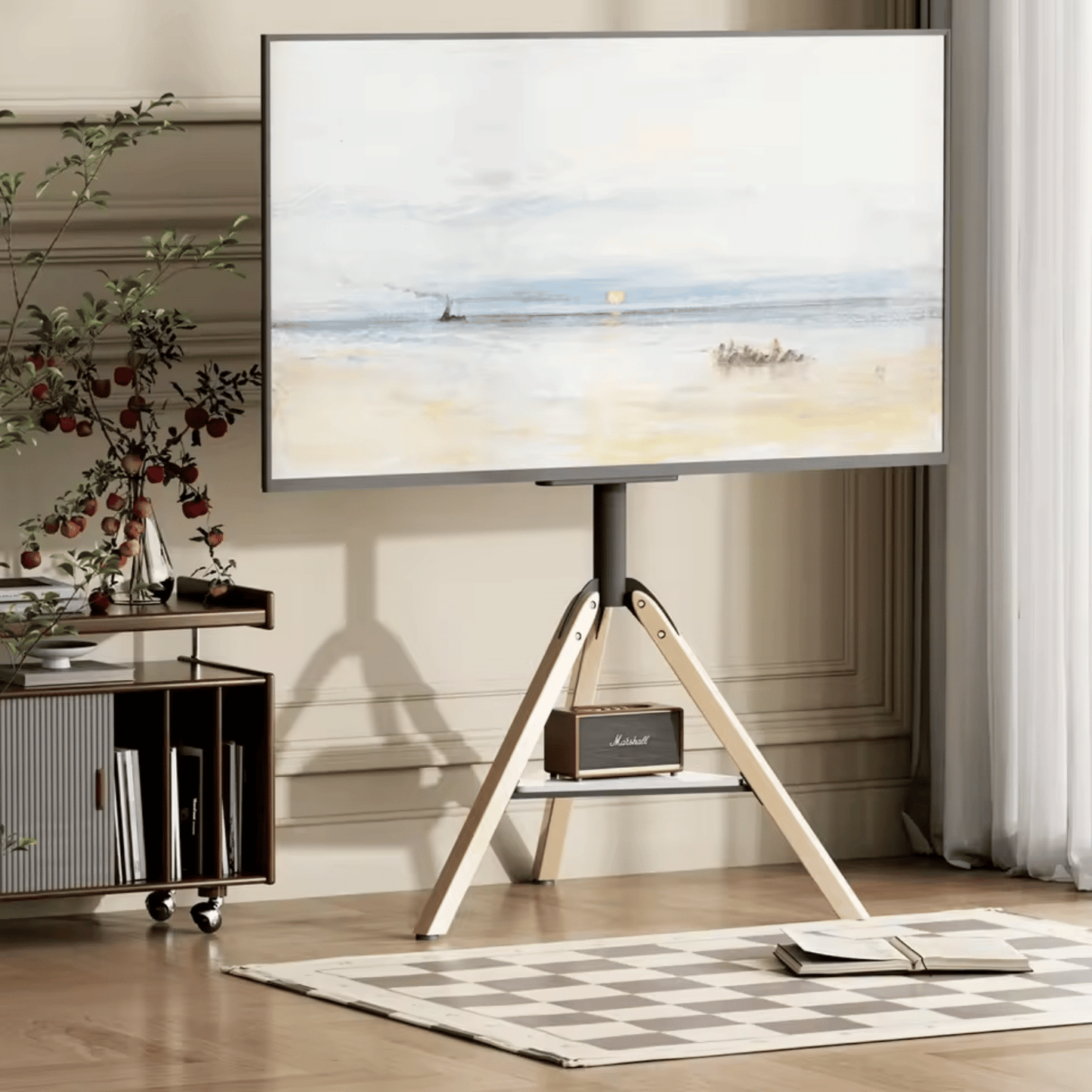WoodFrame 75 – Support TV Trépied Chevalet Design Réglable (40" à 75")
