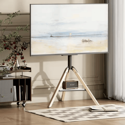 WoodFrame 75 – Support TV Trépied Chevalet Design Réglable (40" à 75")