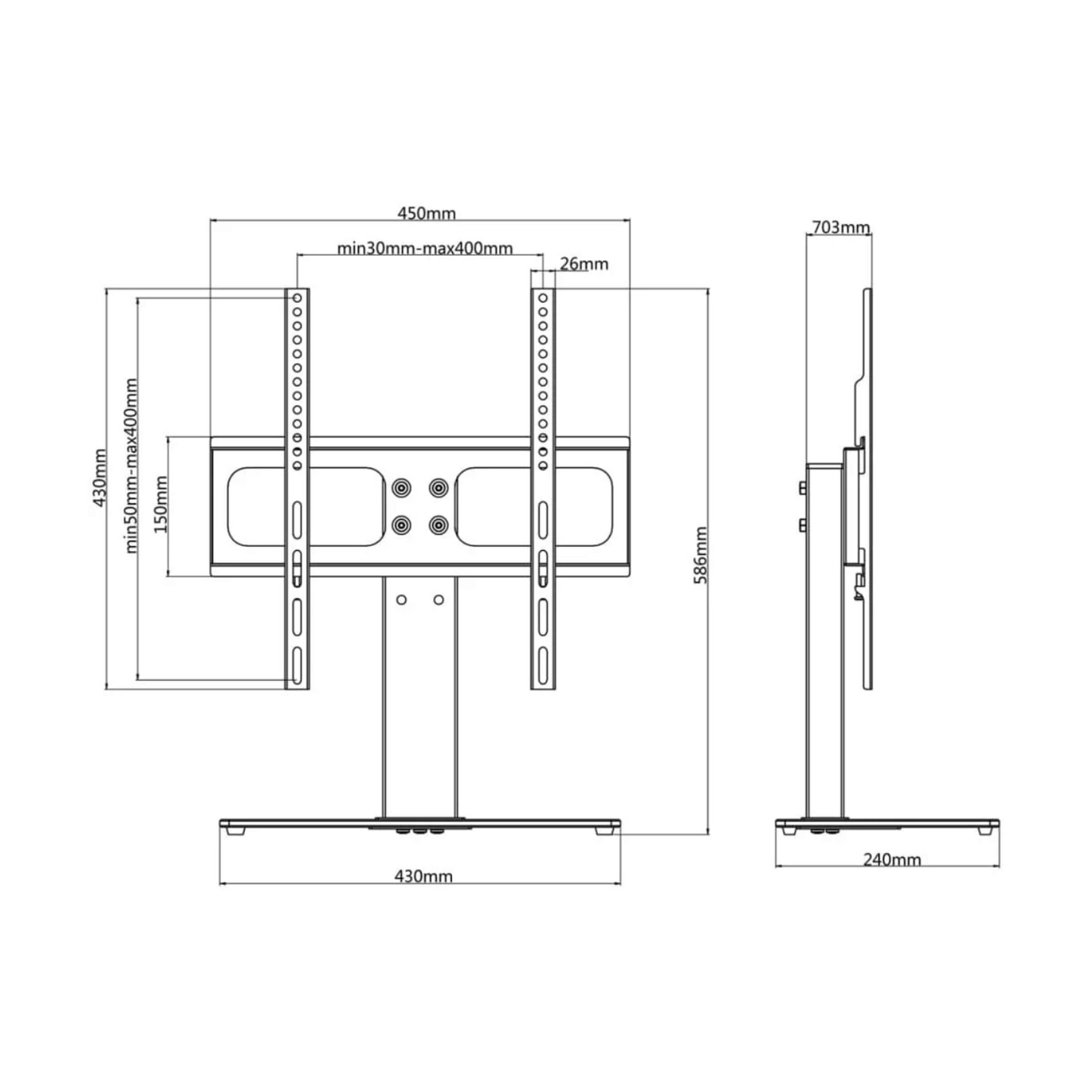 StandBase 400 – Support TV sur Pied avec Hauteur Réglable 26" à 42"